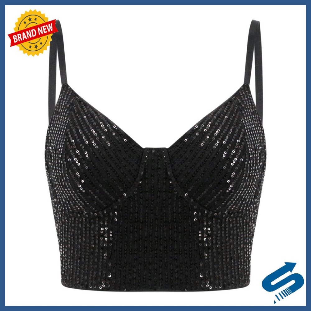 Rhinestone Diamond Bustier Crop Top Adjustable Straps Back Zipper